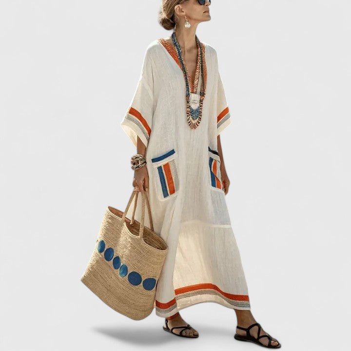 Serafina Striped V-Neck Maxi Dress