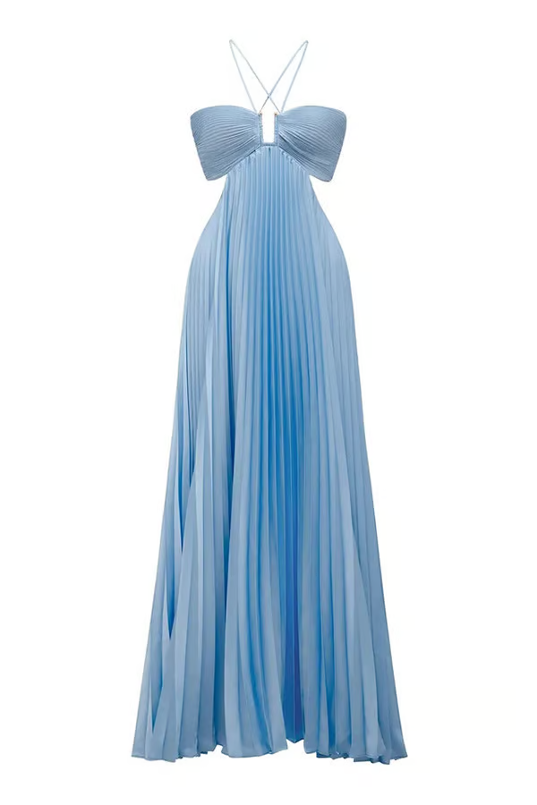 Aurelia Halter Neck Pleated Maxi Dress