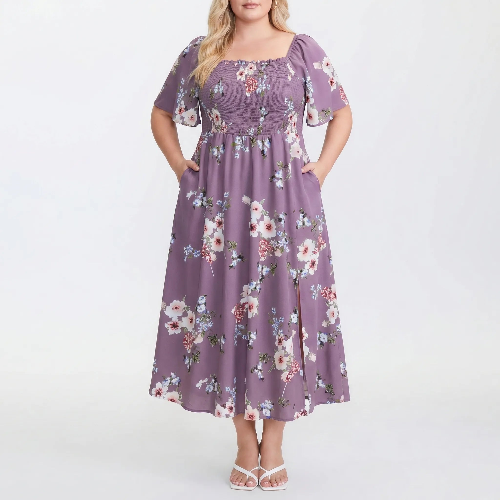 Celestine Floral Print Shirred Midi Dress