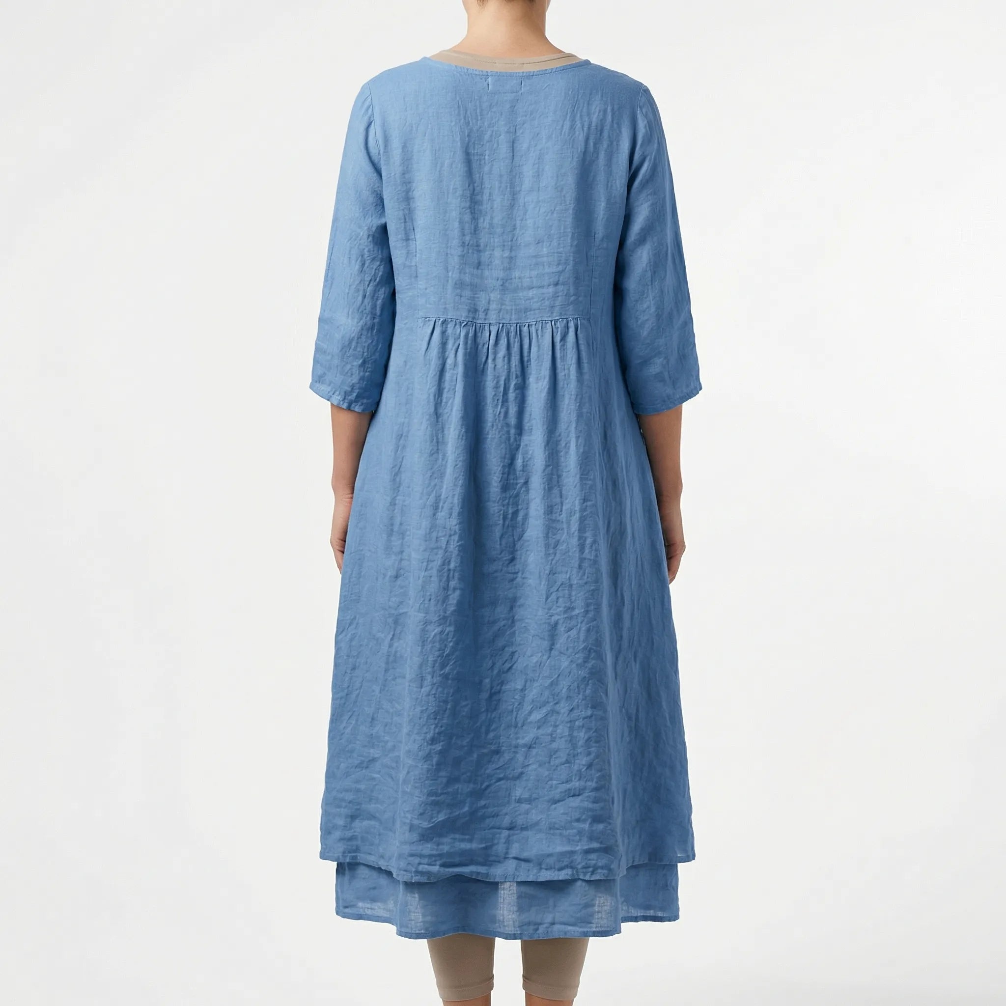 Cortina Linen Cotton Gathered Waist Midi Dress
