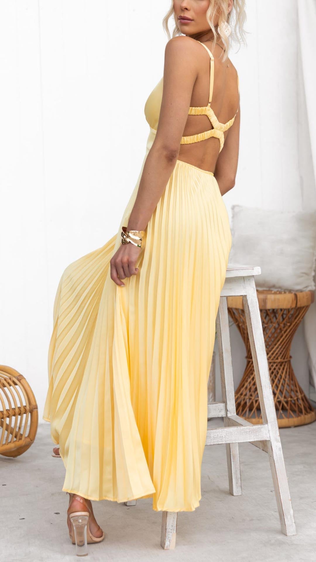 Valeria V-Neck Pleated Maxi Dress