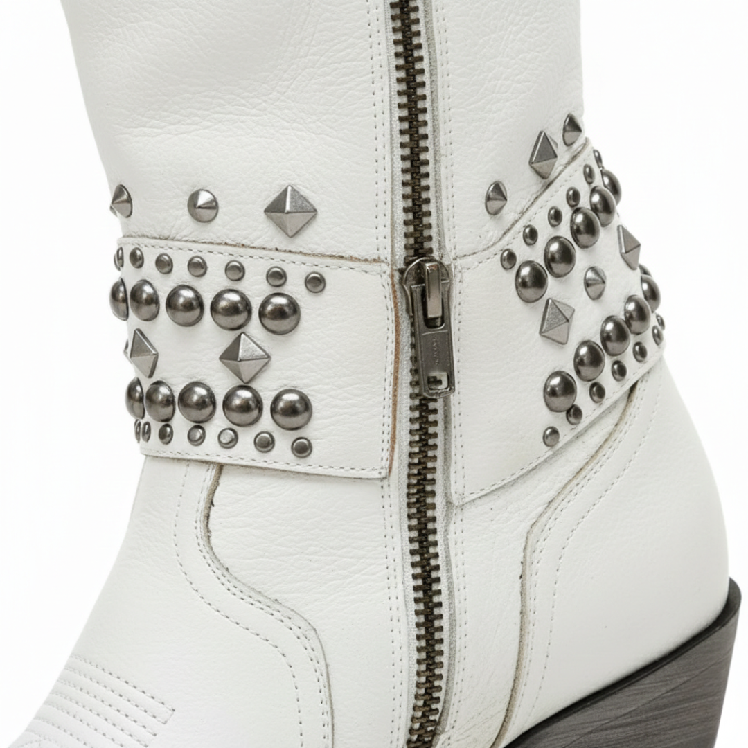 Savina Studded Knee-High Orthopedic Leather Cowboy Boots