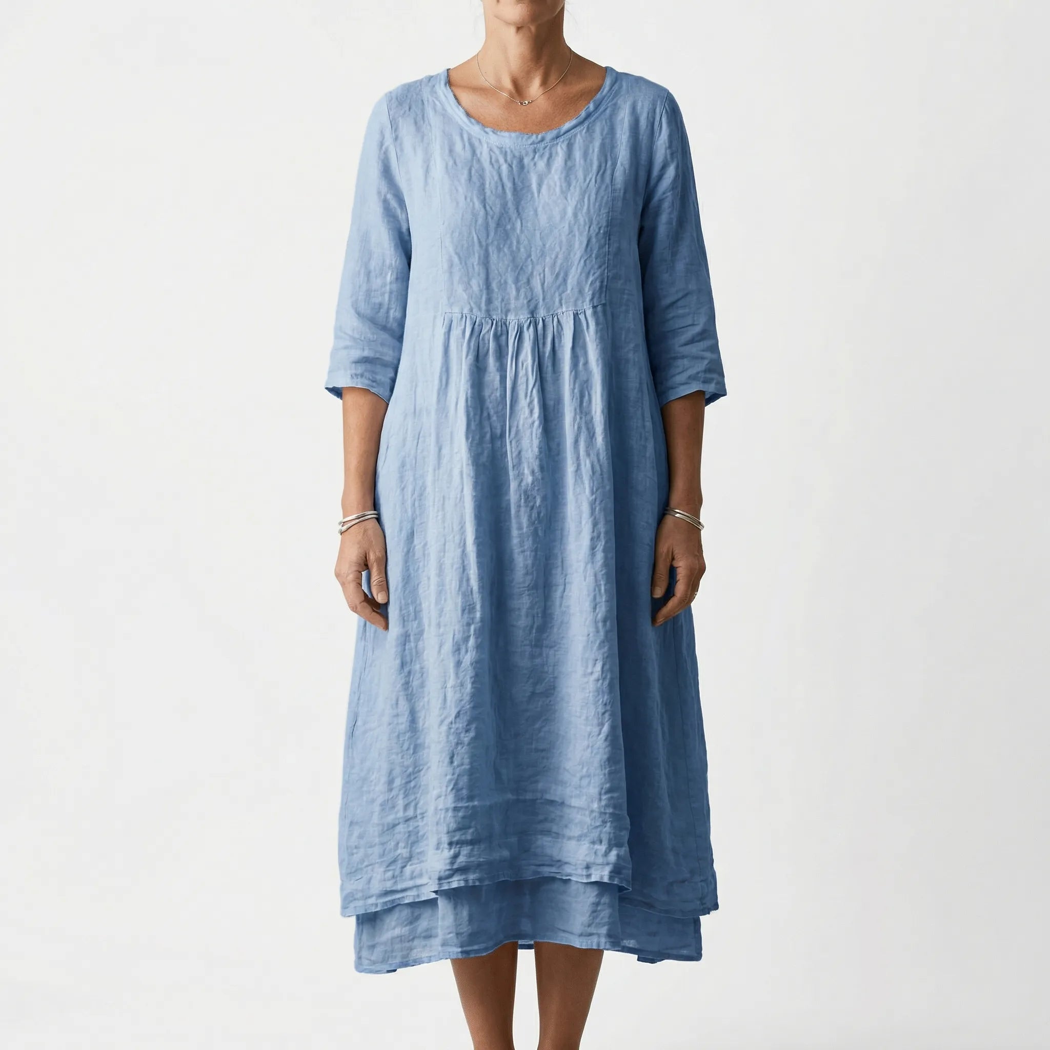 Cortina Linen Cotton Gathered Waist Midi Dress
