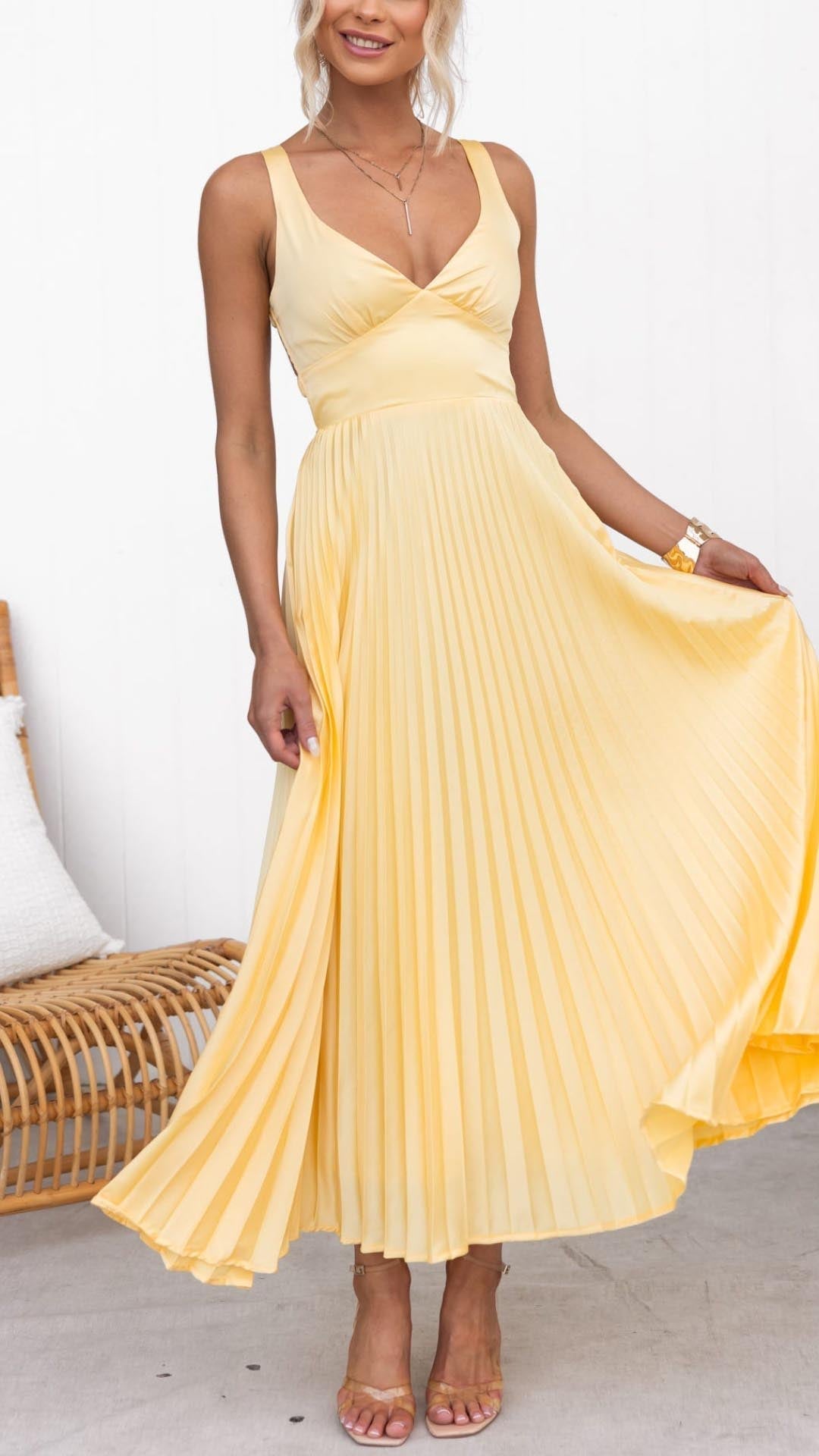 Valeria V-Neck Pleated Maxi Dress