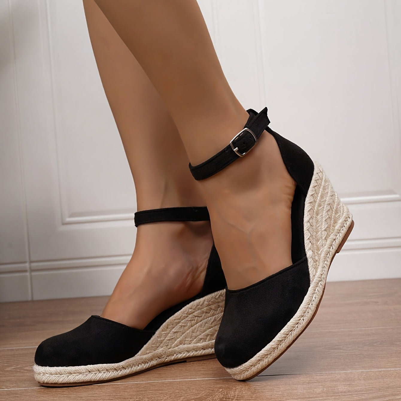 Ravenna Wedge Espadrille Sandals With Buckle Ankle Strap