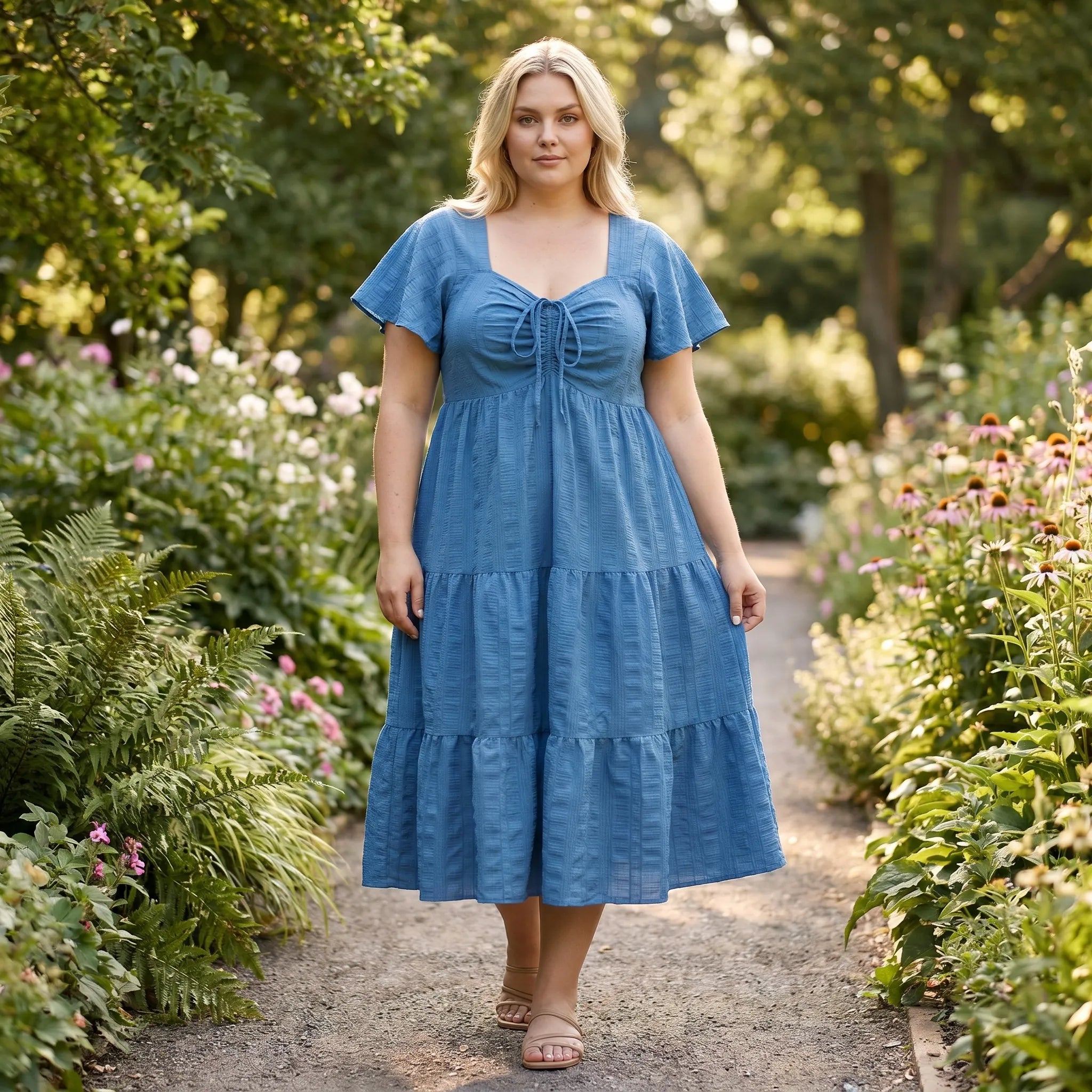 Bellina Tiered Ruffle Midi Dress With Pockets
