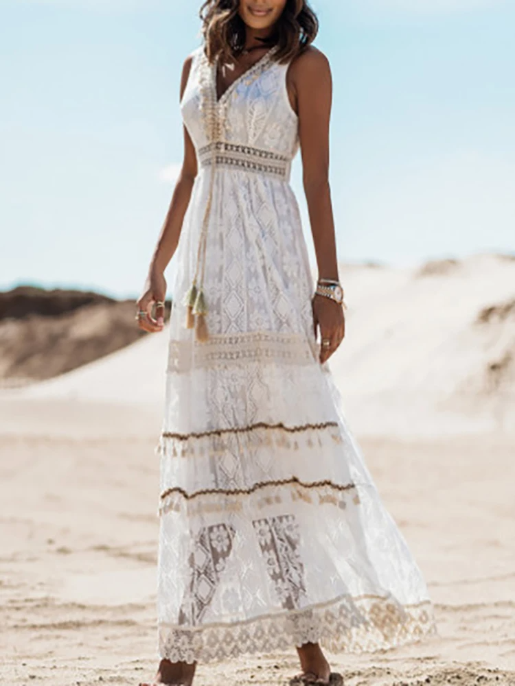 Solana V-Neck Sleeveless Boho Maxi Dress