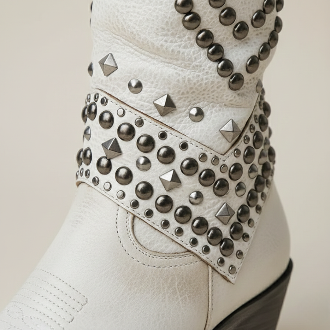 Savina Studded Knee-High Orthopedic Leather Cowboy Boots