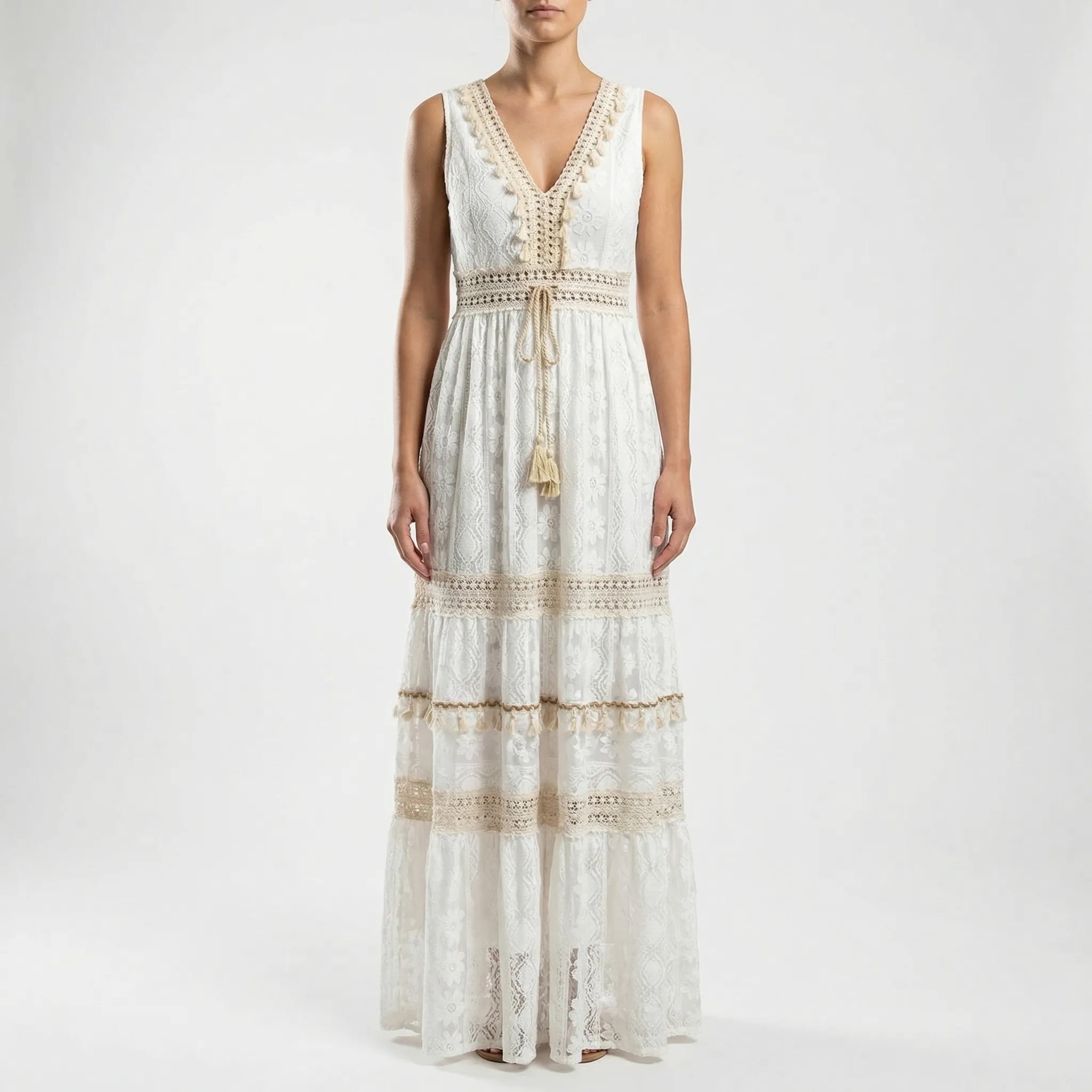 Savina Sleeveless V-Neck Lace Maxi Dress