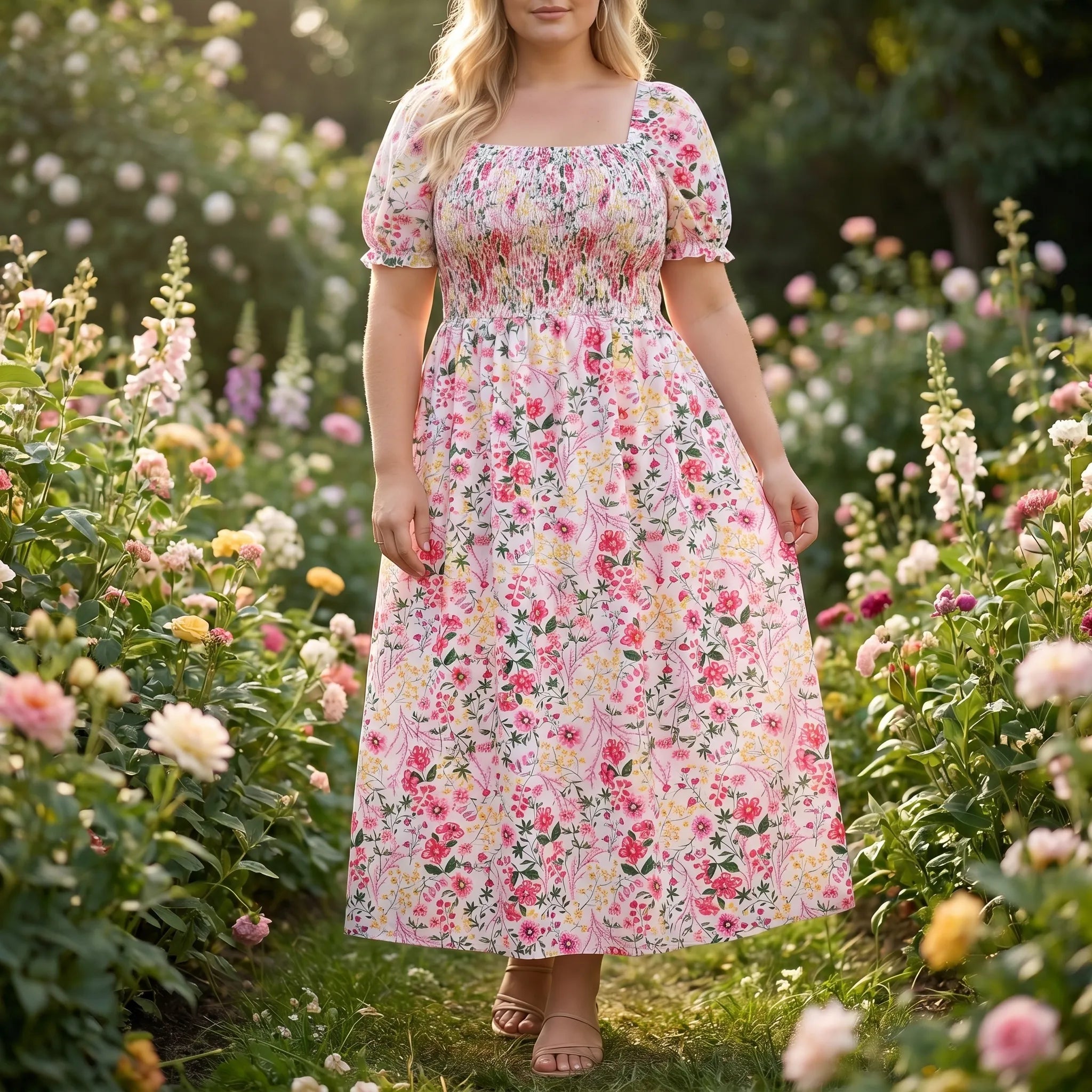 Rosalind Shirred Bodice Floral Maxi Dress