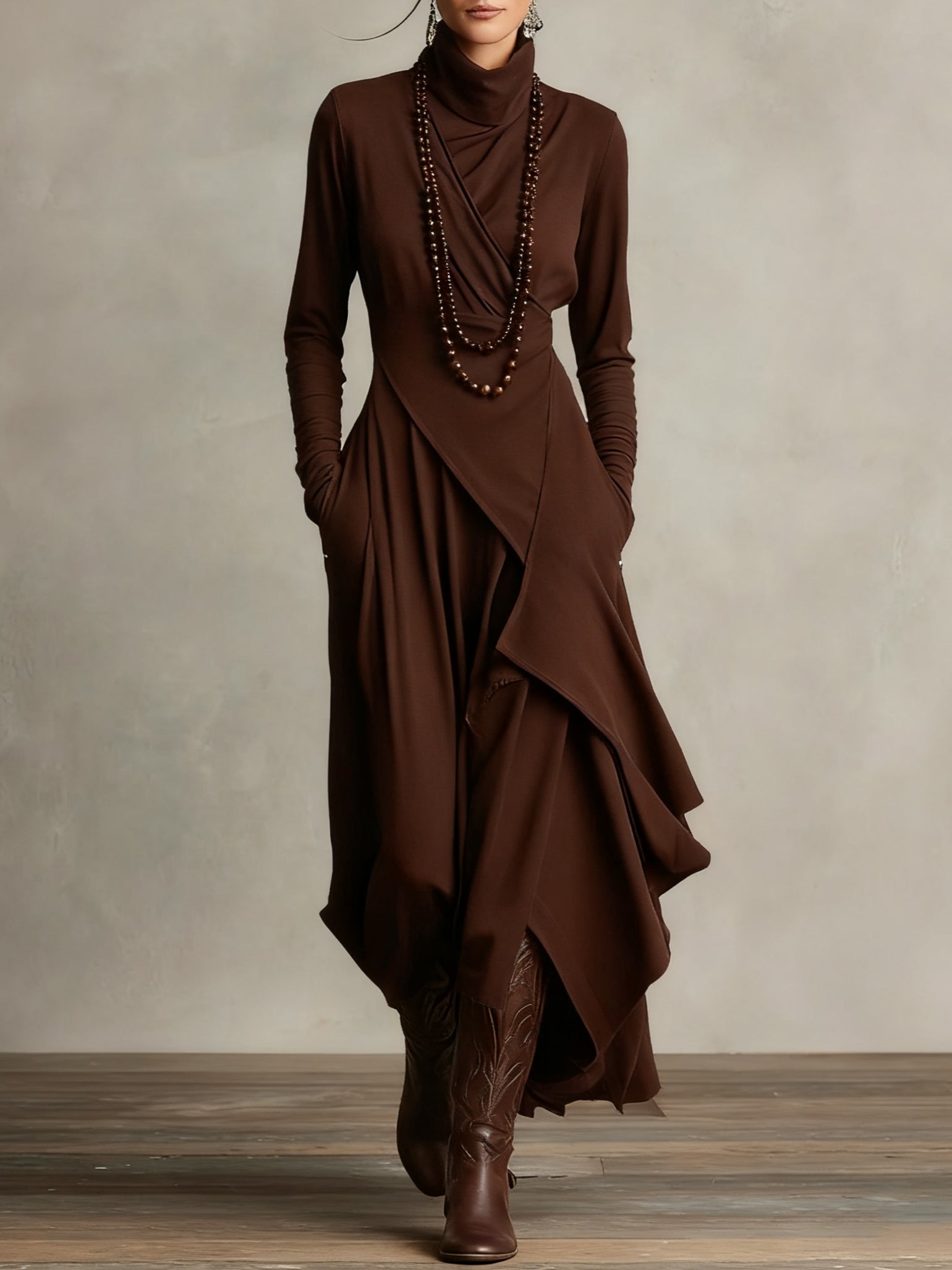 Bellamy Mock Turtleneck Long Sleeve Maxi Dress