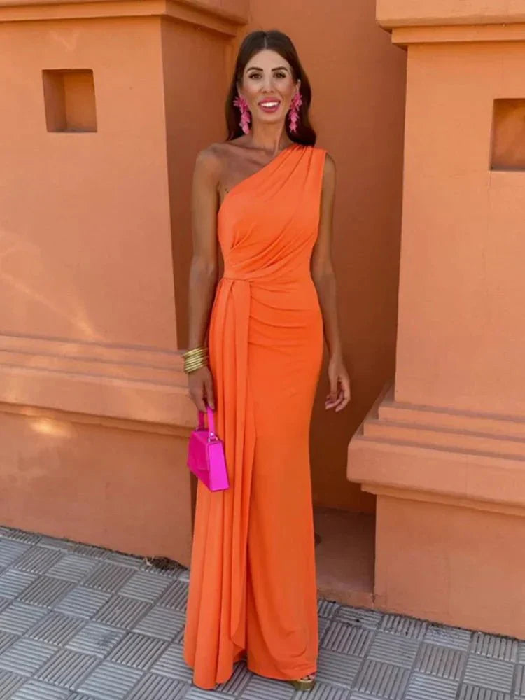 Sancia One Shoulder Orange Maxi Dress