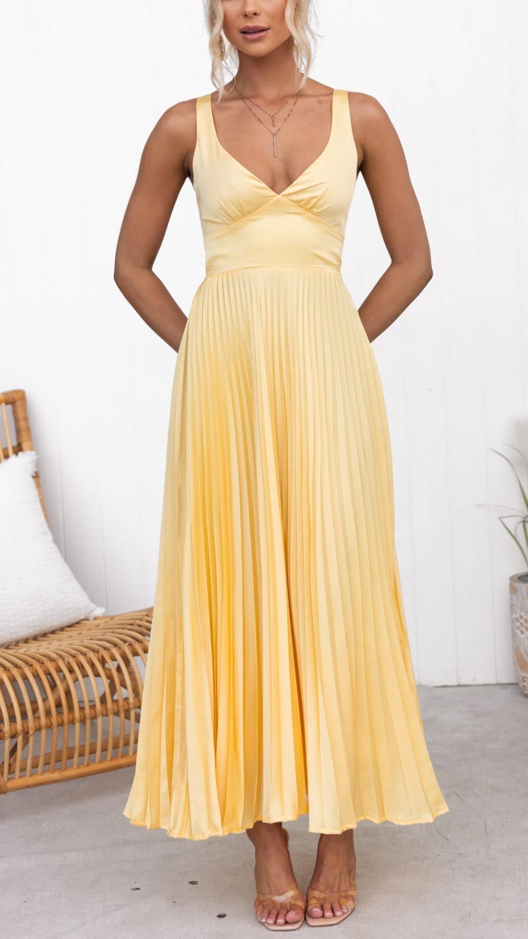 Valeria V-Neck Pleated Maxi Dress