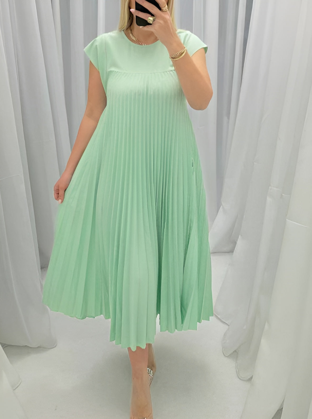 Serena Pleated Round Neck Maxi Dress