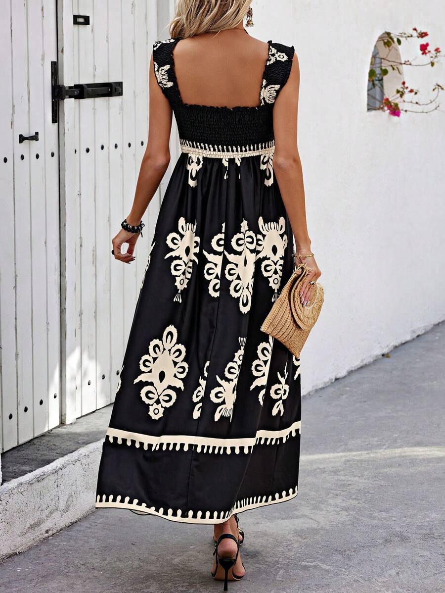 Calista Square Neck Printed Maxi Dress