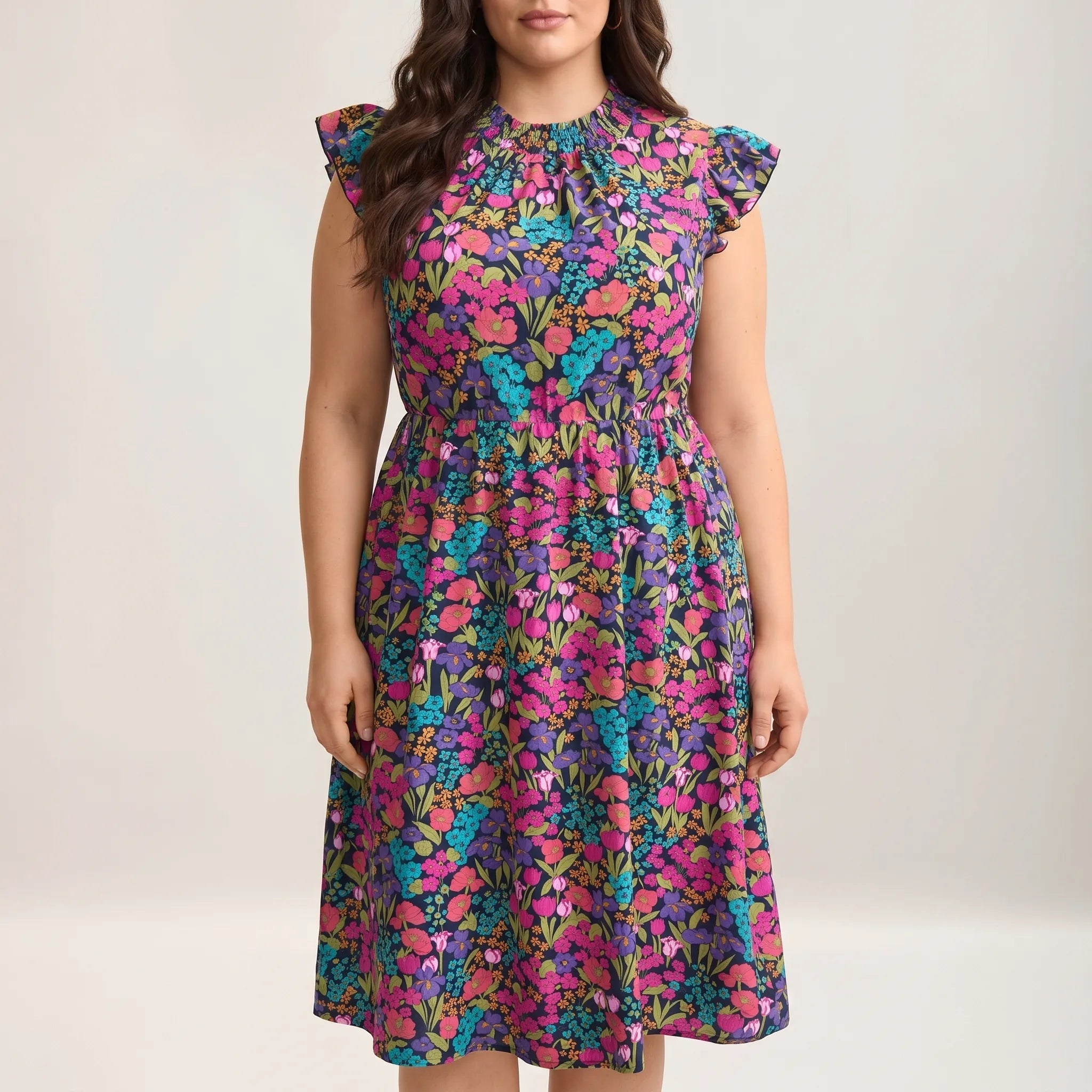 Celestia Floral Print Shirred Midi Dress