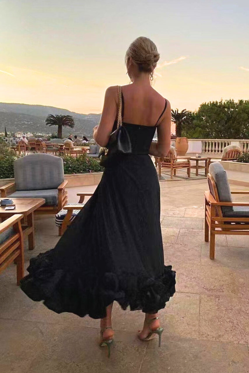 Celestine Sleeveless Black Maxi Evening Dress