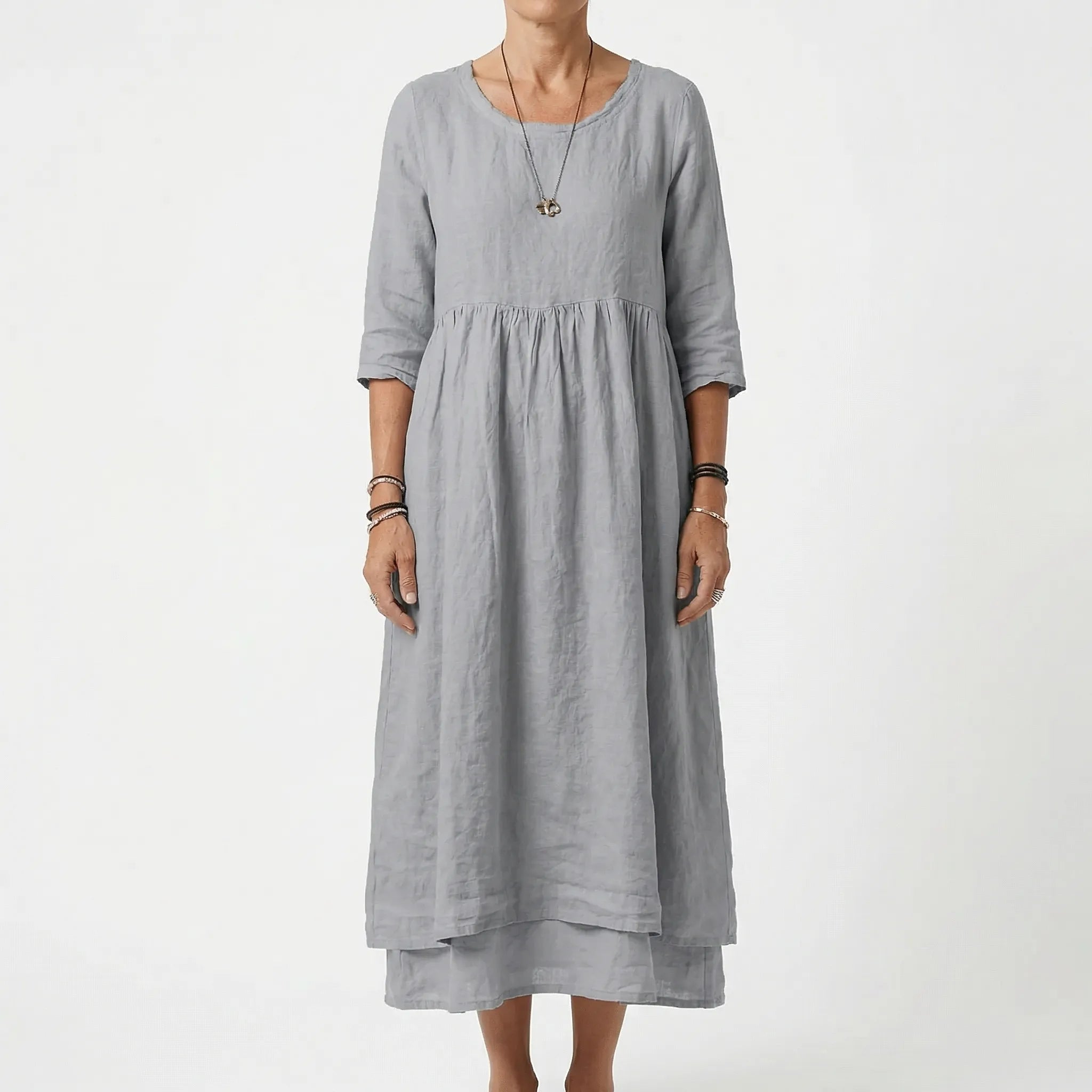 Cortina Linen Cotton Gathered Waist Midi Dress