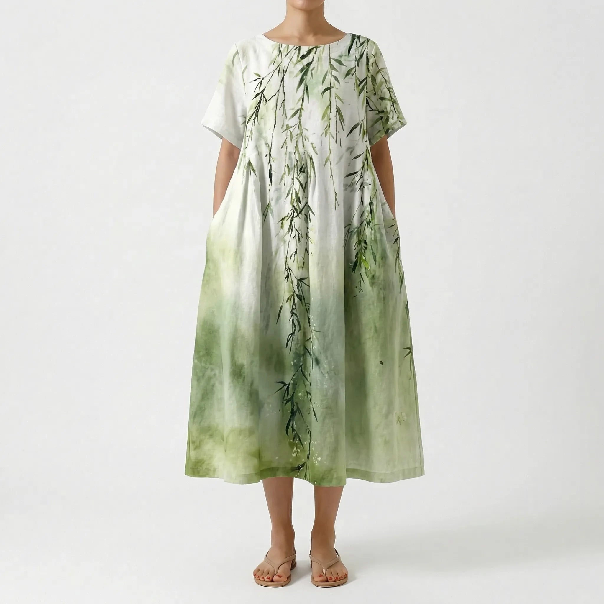 Calista Linen Cotton Floral Print Maxi Dress