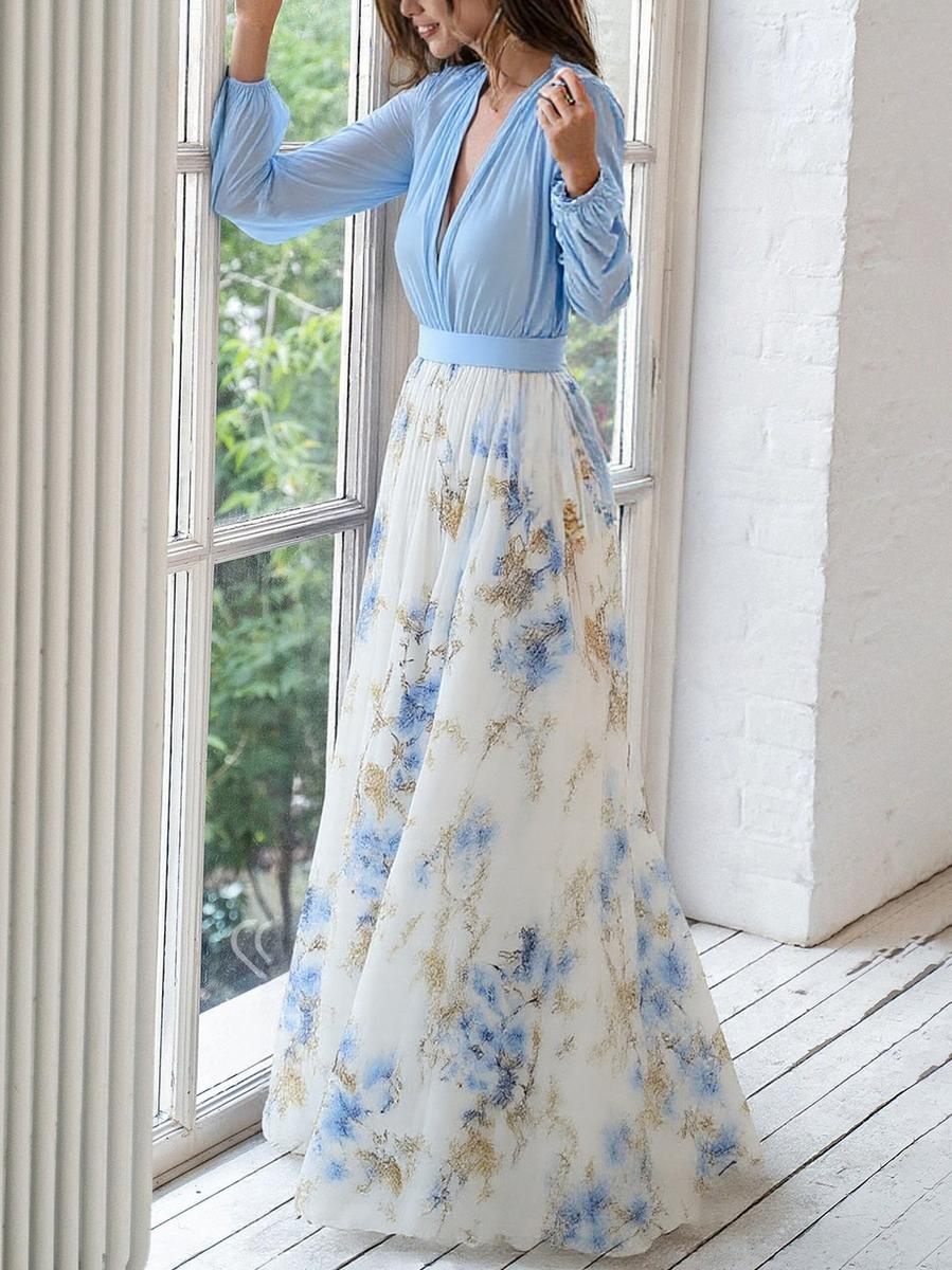 Carmella Floral V-Neck Long Sleeve Maxi Dress