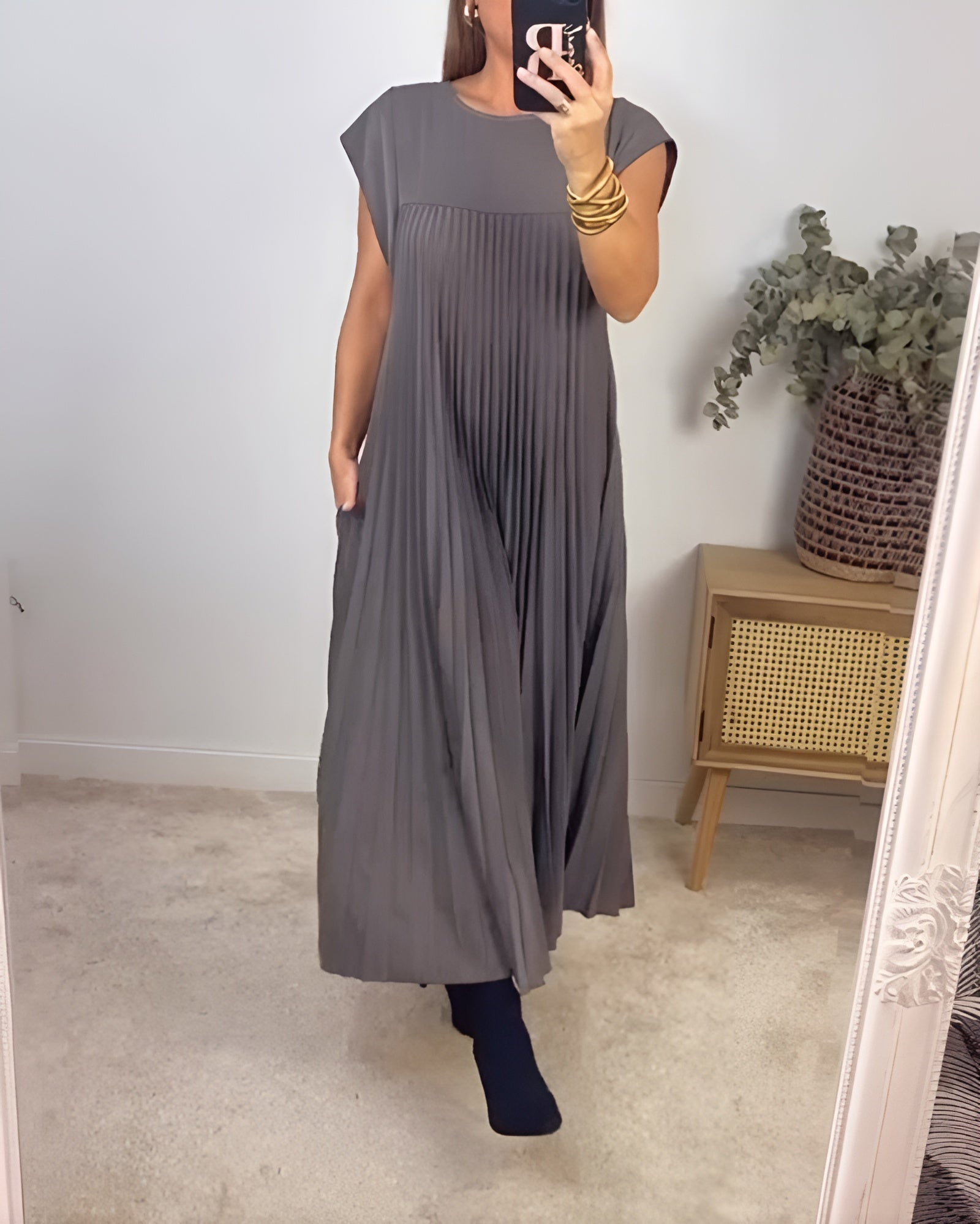 Serena Pleated Round Neck Maxi Dress