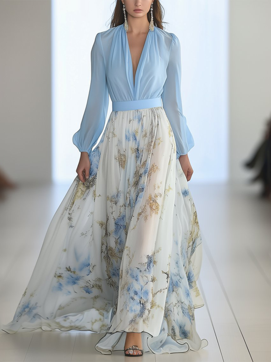 Carmella Floral V-Neck Long Sleeve Maxi Dress