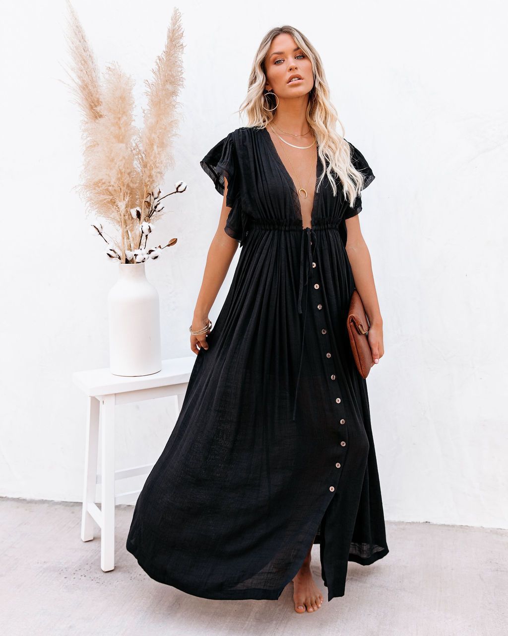 Valentina V-Neck Button-Front Maxi Dress