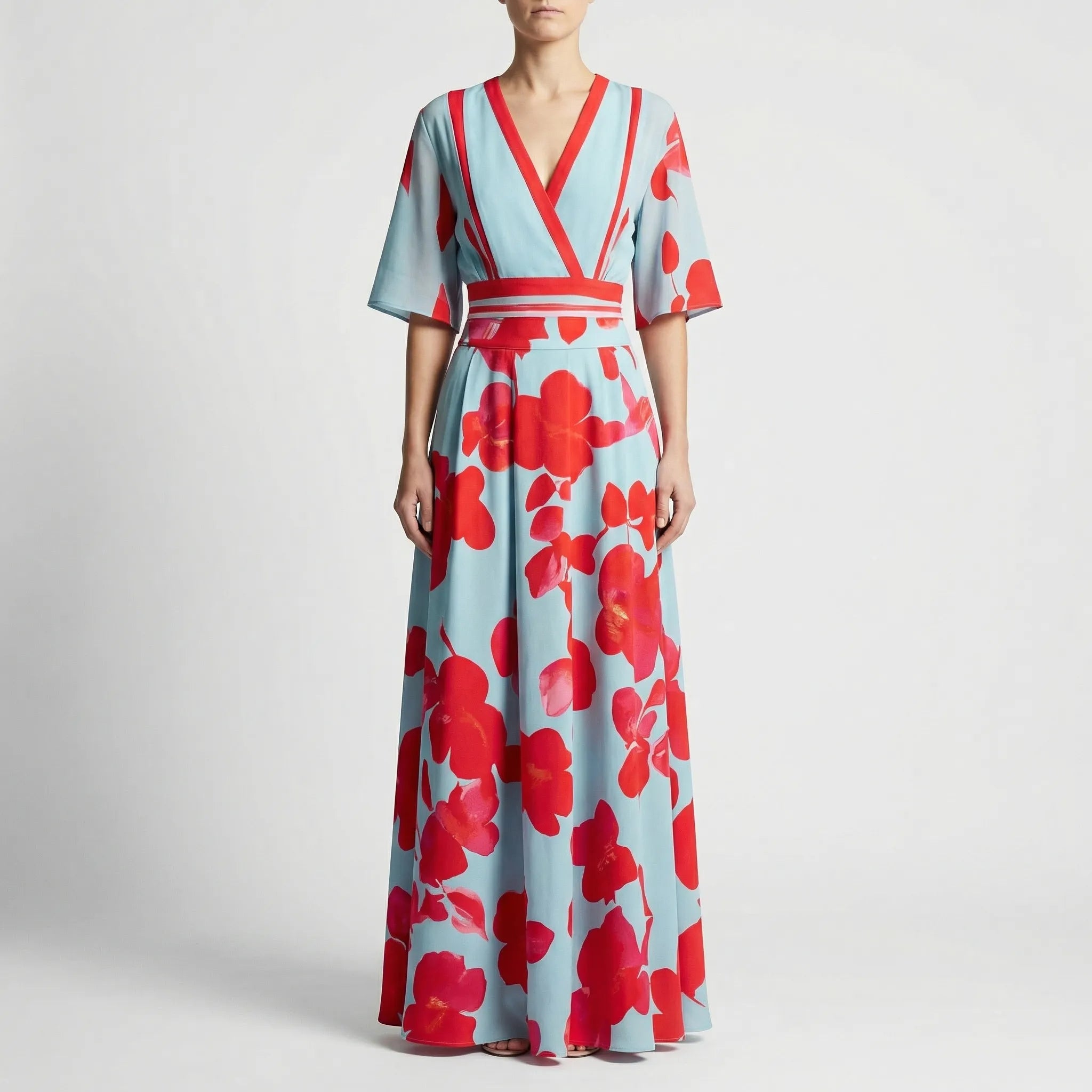 Florina Floral Print V-Neck Maxi Dress