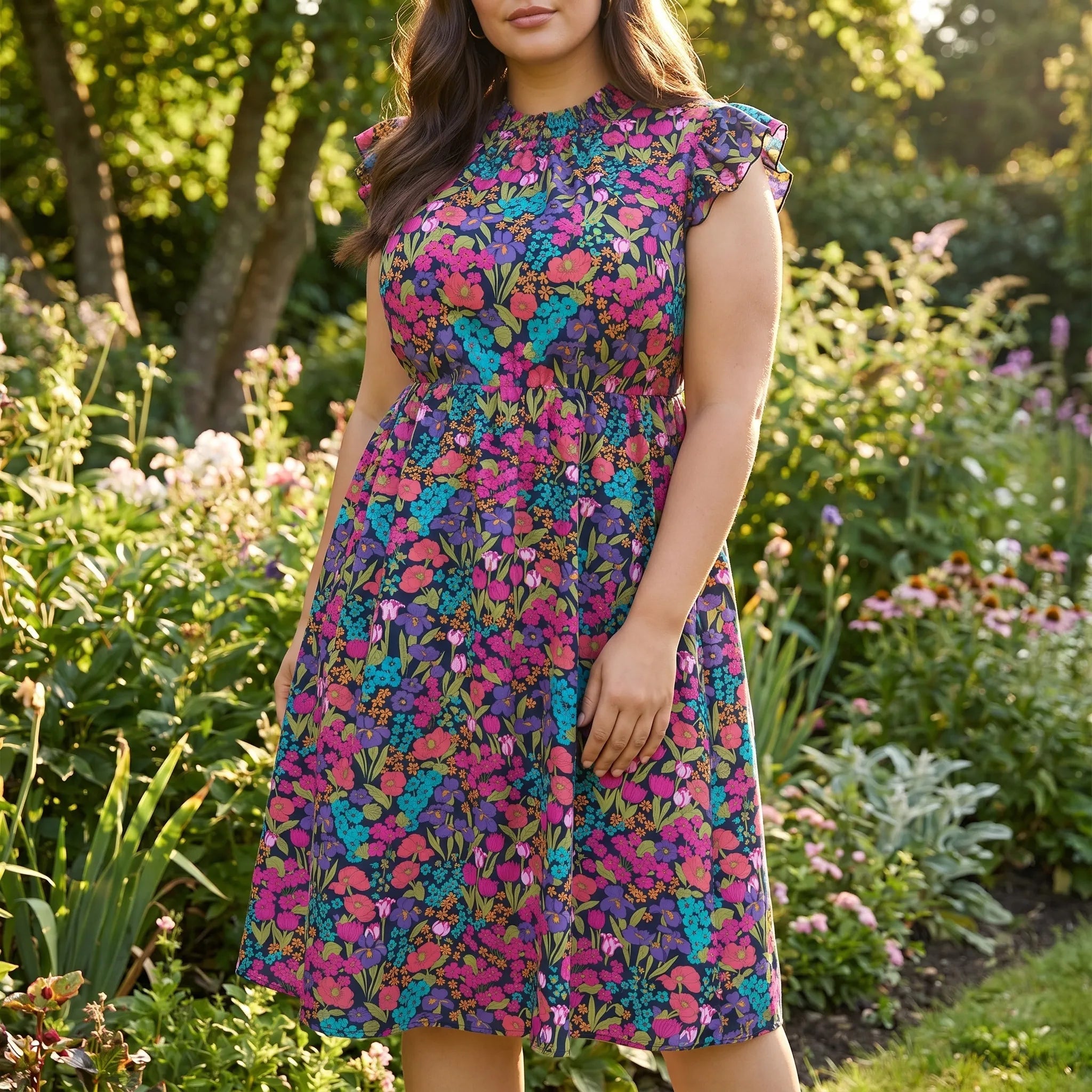 Celestia Floral Print Shirred Midi Dress
