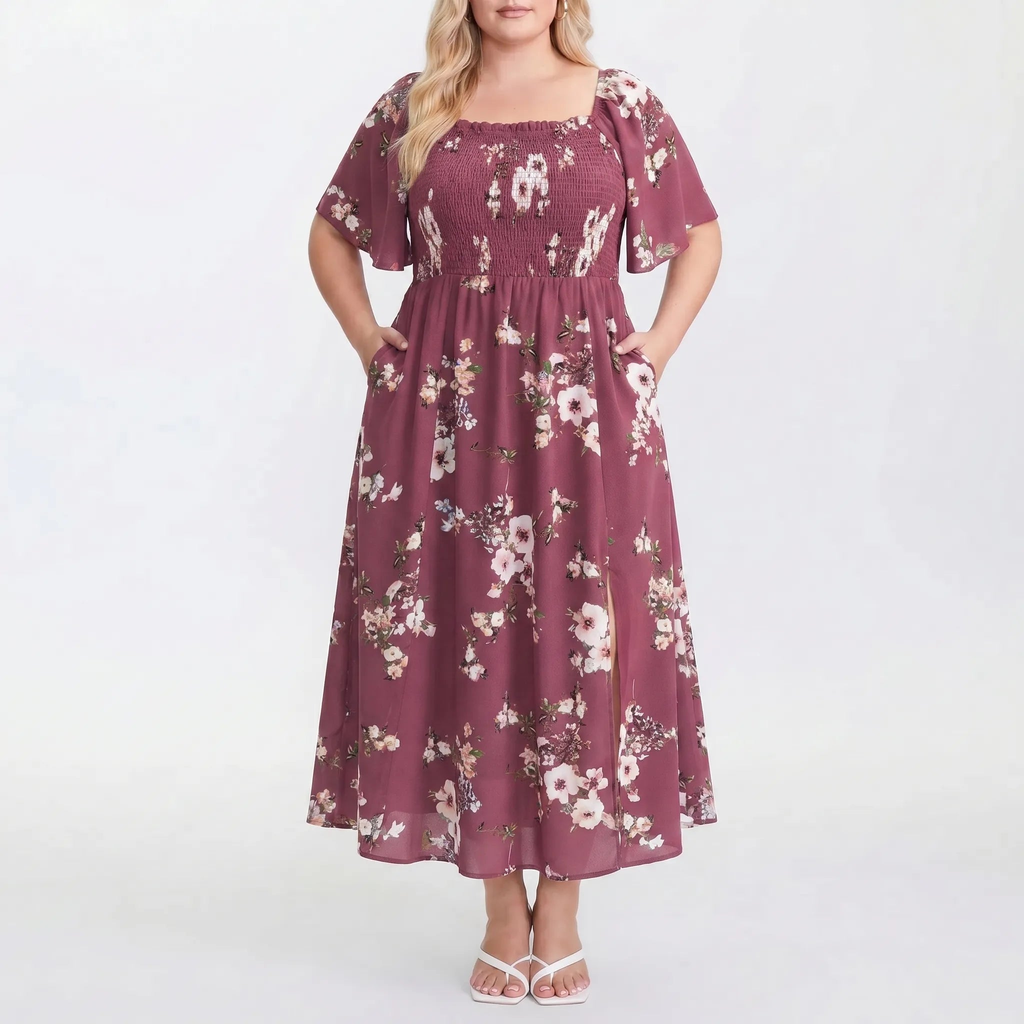Celestine Floral Print Shirred Midi Dress