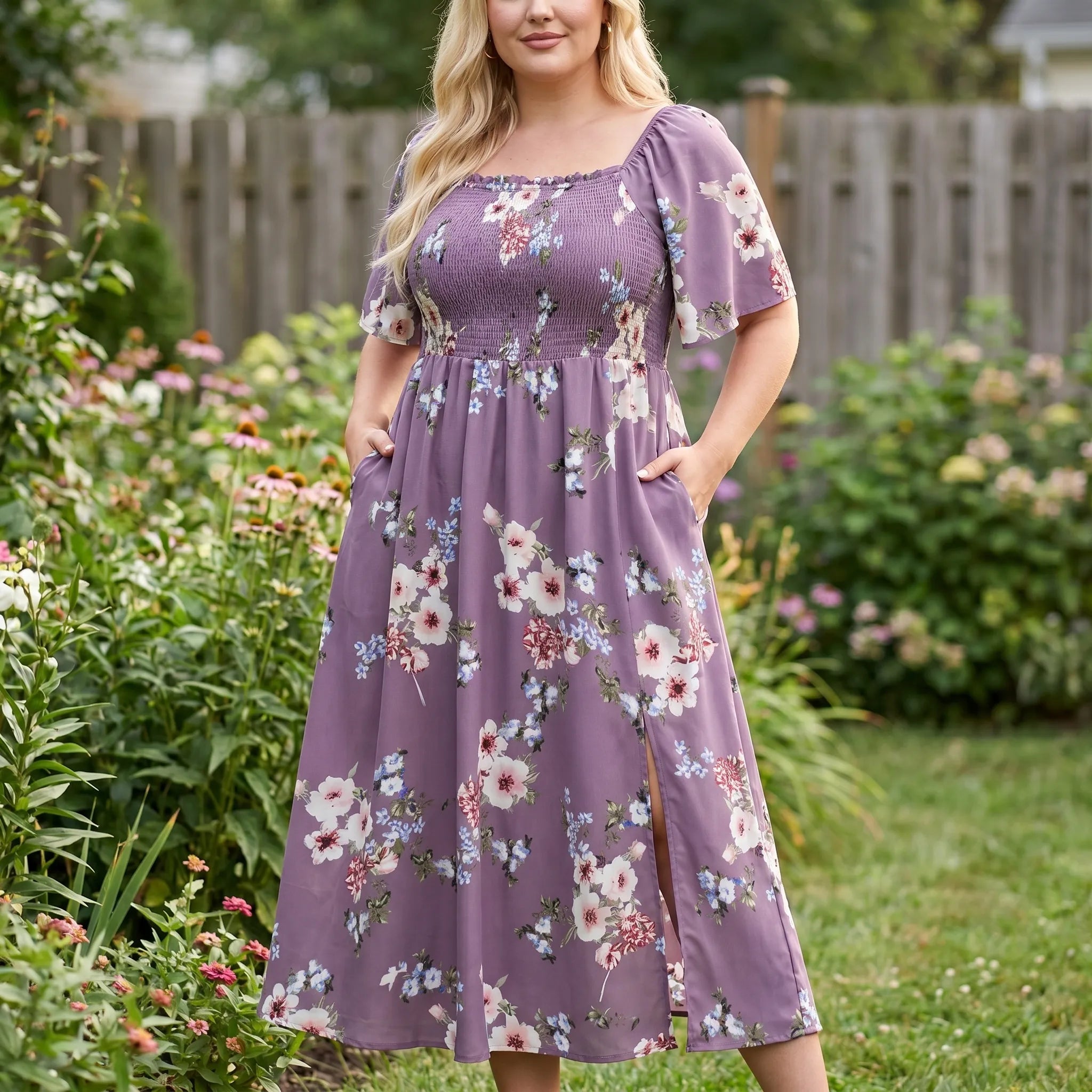 Celestine Floral Print Shirred Midi Dress
