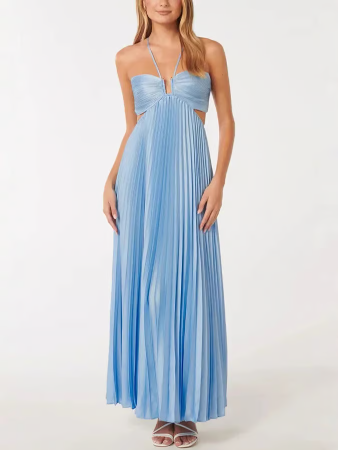 Aurelia Halter Neck Pleated Maxi Dress
