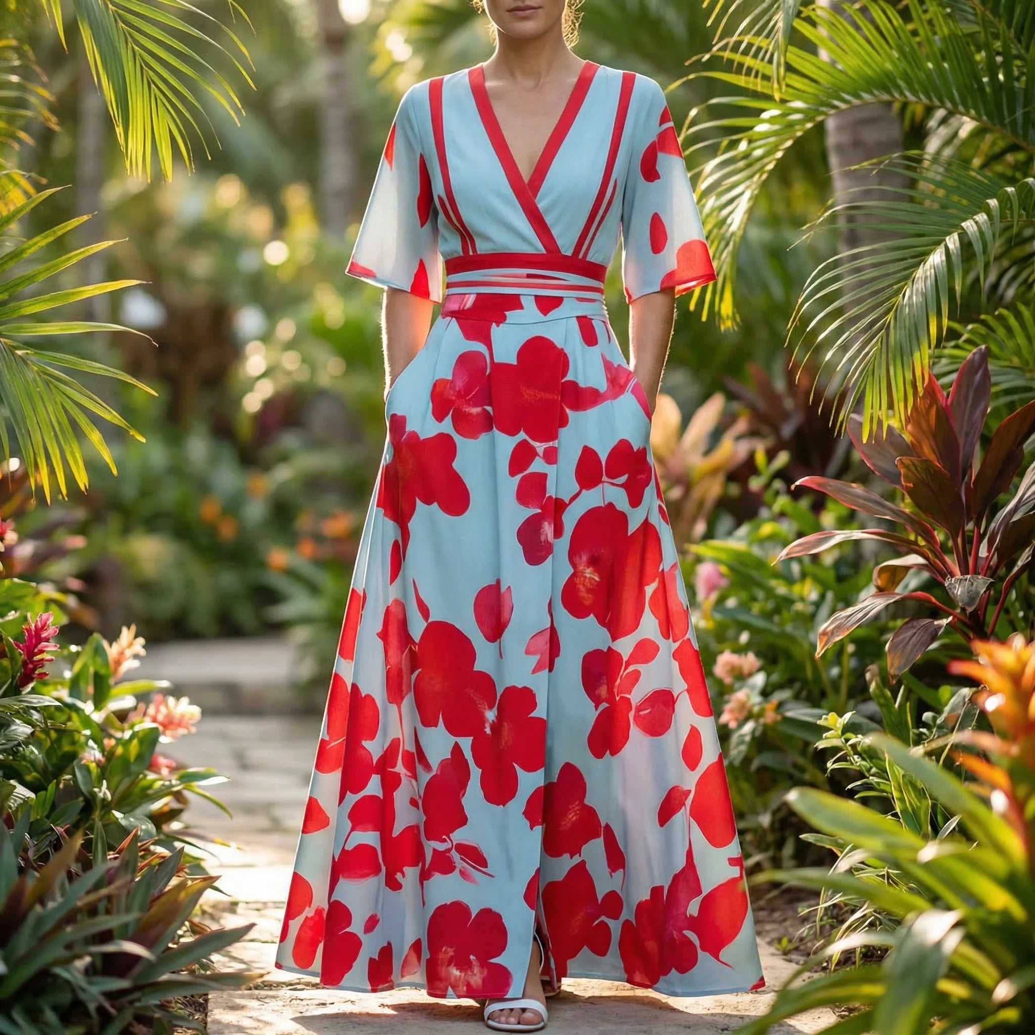 Florina Floral Print V-Neck Maxi Dress