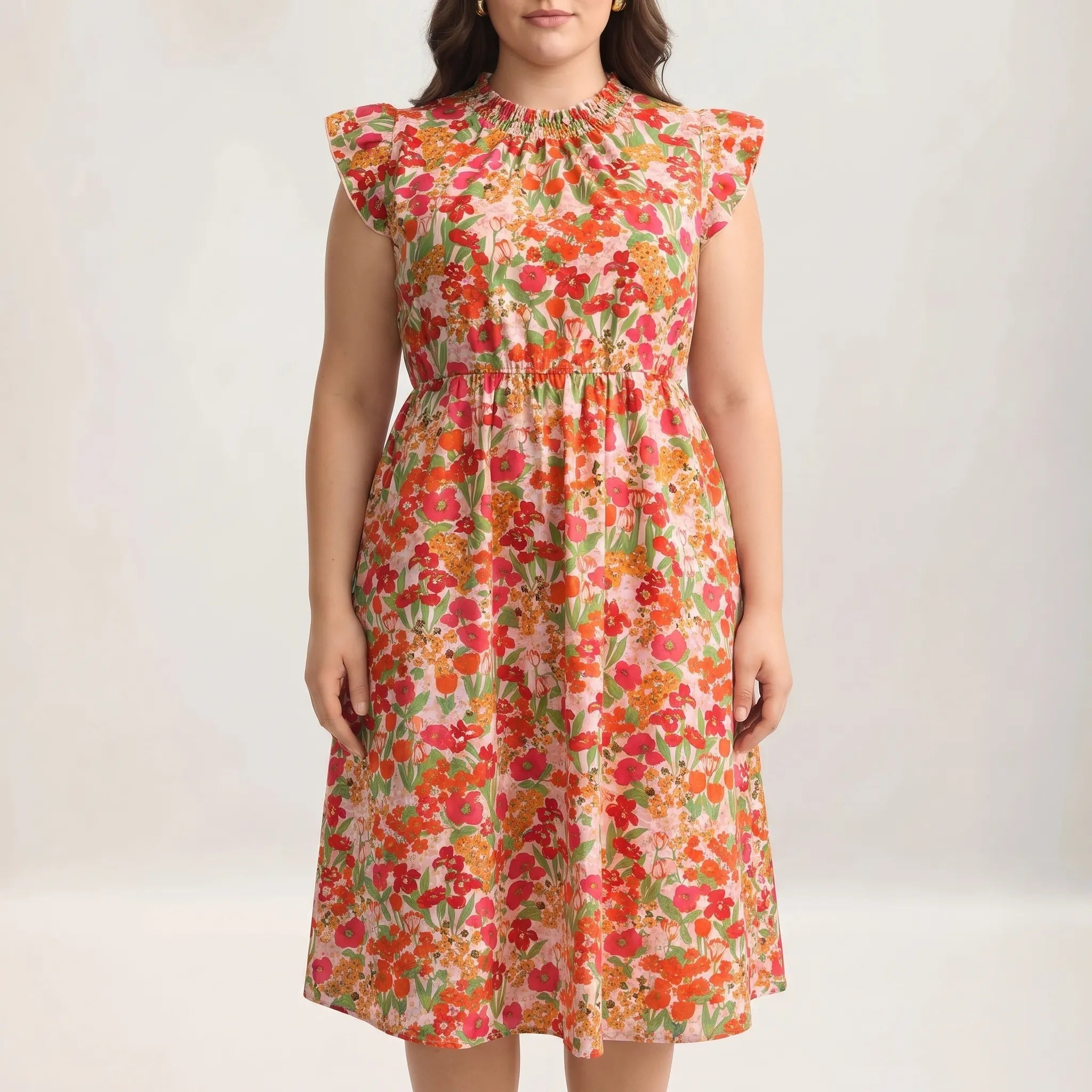 Celestia Floral Print Shirred Midi Dress