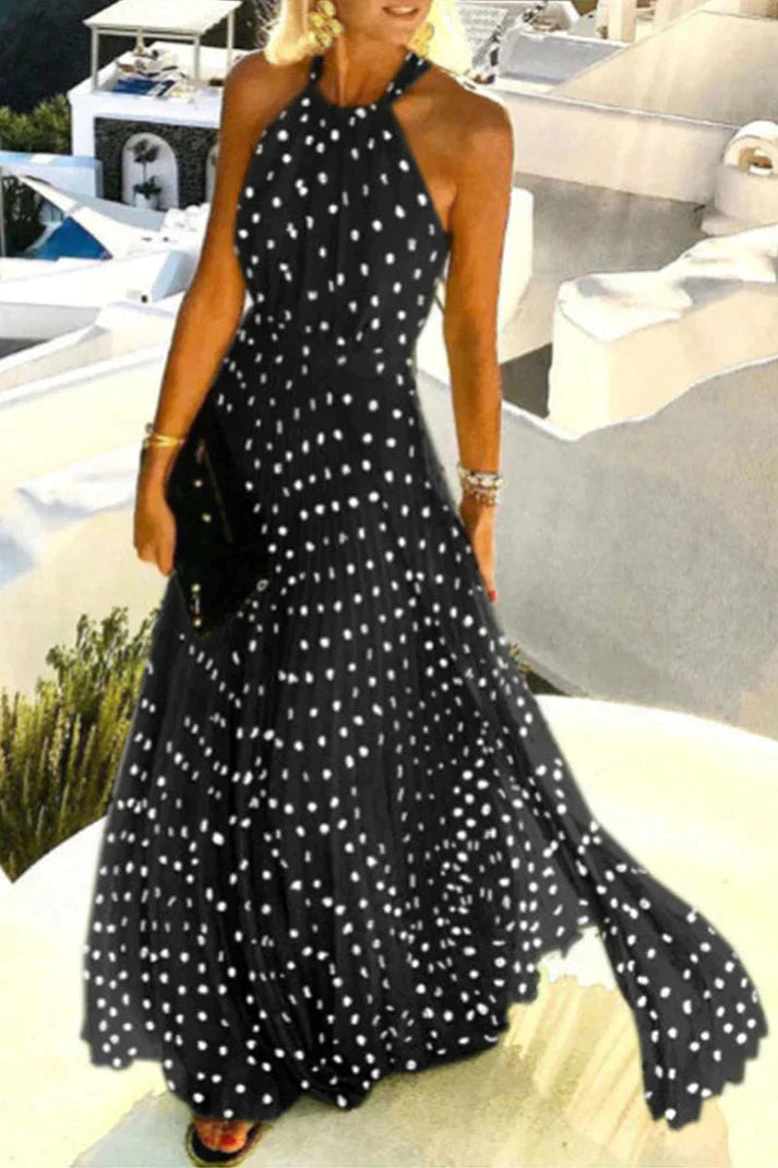 Roselyn Polka Dot Halter Neck Maxi Dress