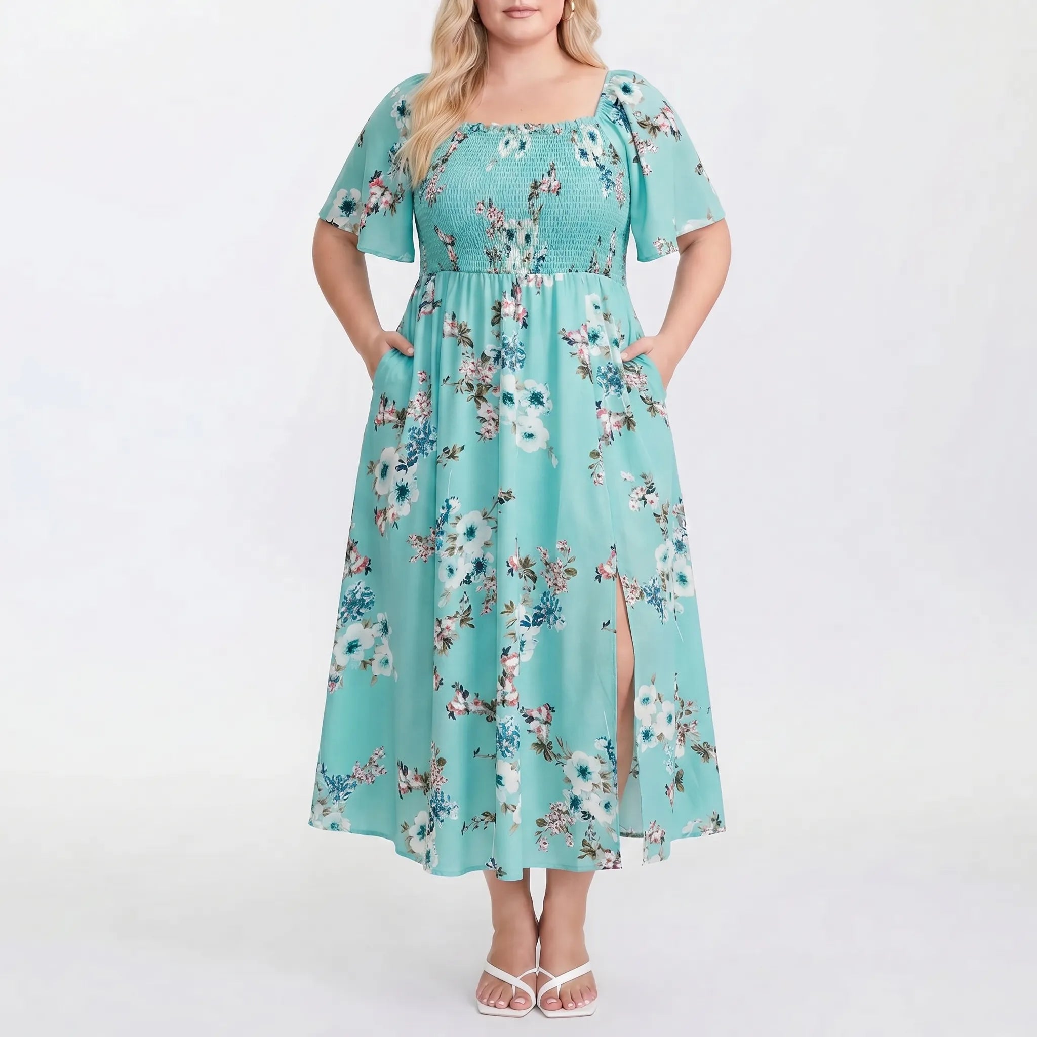 Celestine Floral Print Shirred Midi Dress