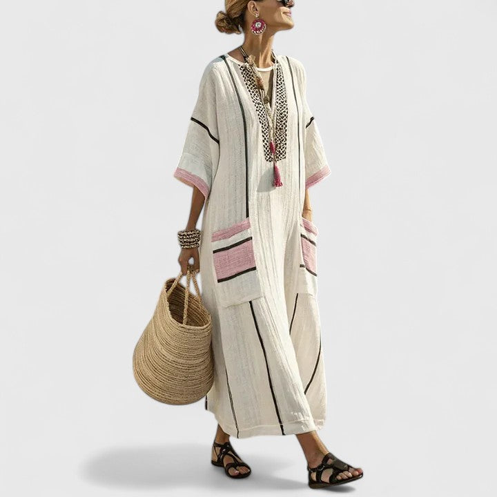 Serafina Striped V-Neck Maxi Dress