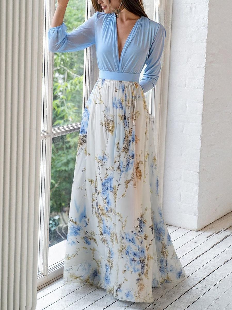 Carmella Floral V-Neck Long Sleeve Maxi Dress