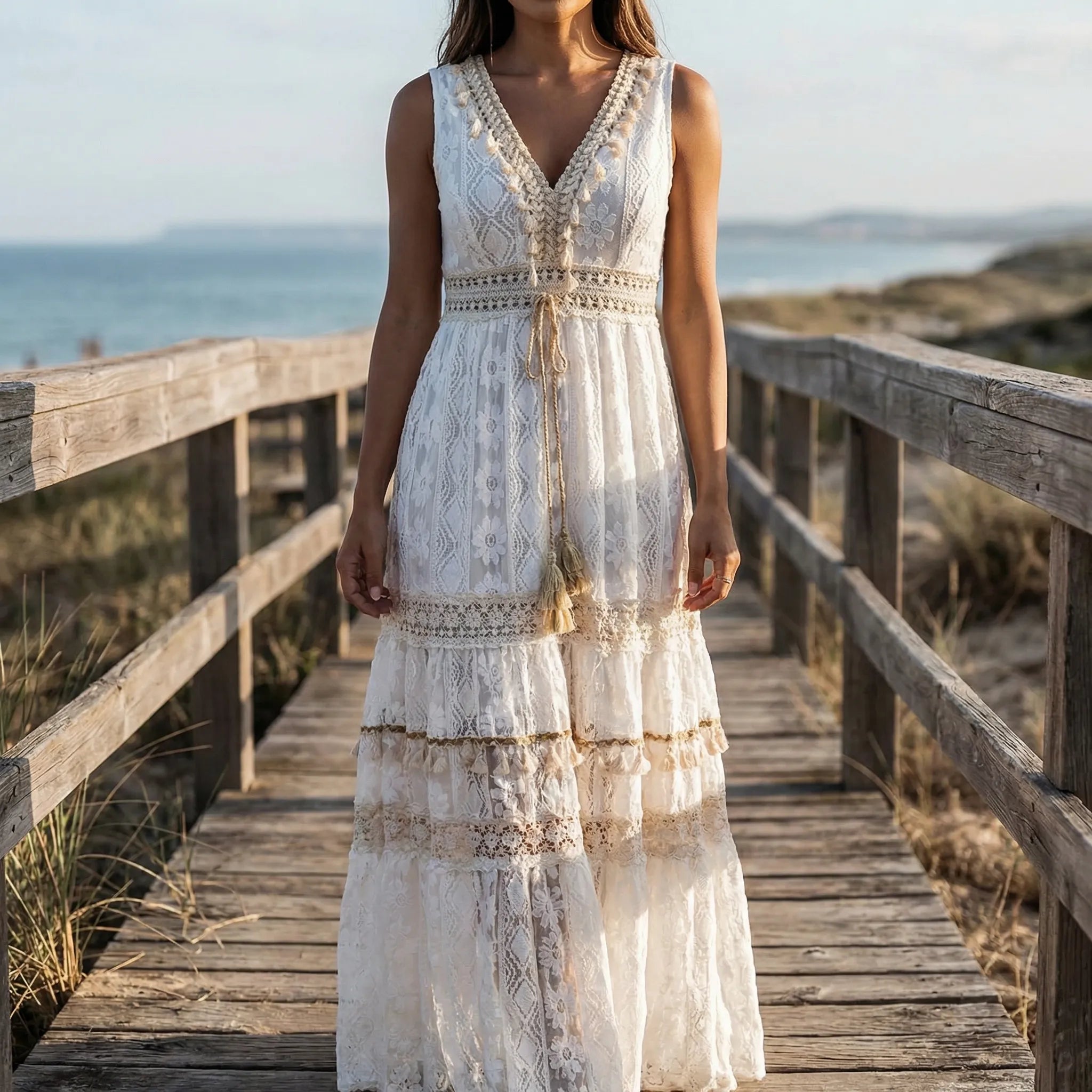 Savina Sleeveless V-Neck Lace Maxi Dress