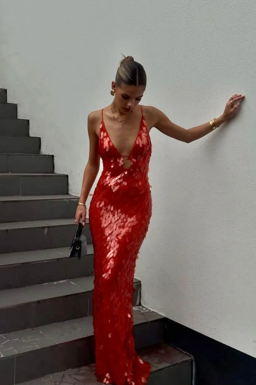 Selene V-Neck Backless Maxi Dress