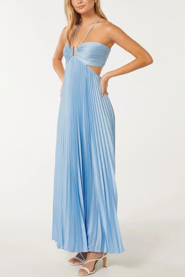Aurelia Halter Neck Pleated Maxi Dress